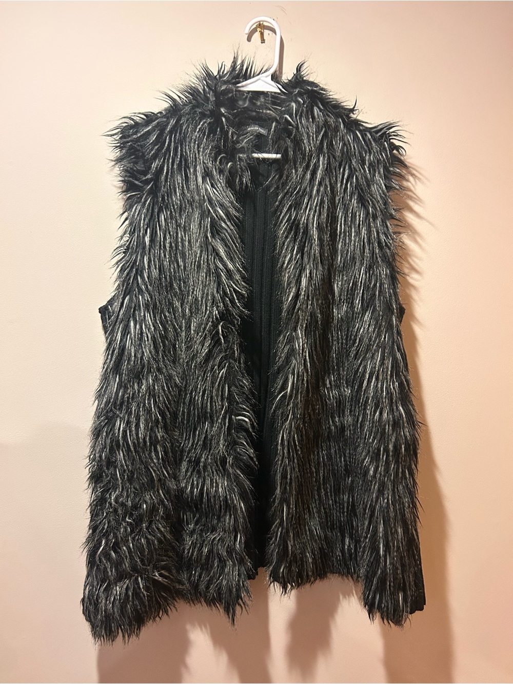 Adrianna Papell Women's Gray & Black Faux Fur Knit Sweater Vest XL Boho Chic Y2K